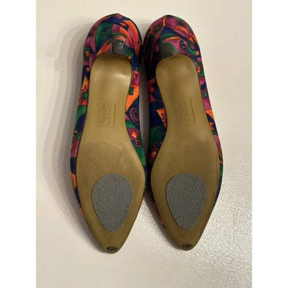 Vintage Color Block Low Heels Pump Sz 9 D Colorful Geometric Art